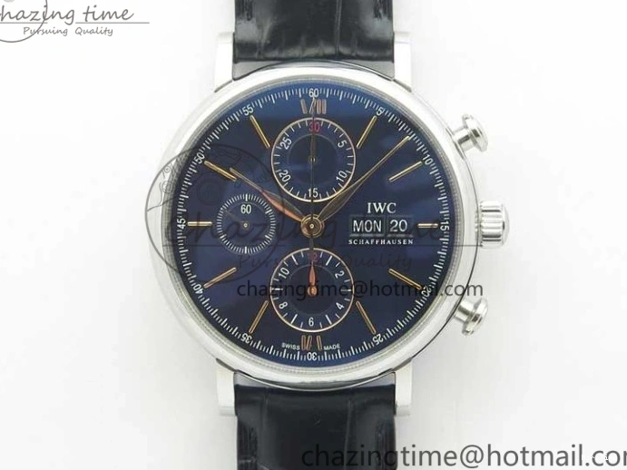 MIROTIME 0522 Portofino Chrono SS ZF 1:1 Best Edition Blue Dial Gold Markers on Black Leather Strap A OnTrend 7124